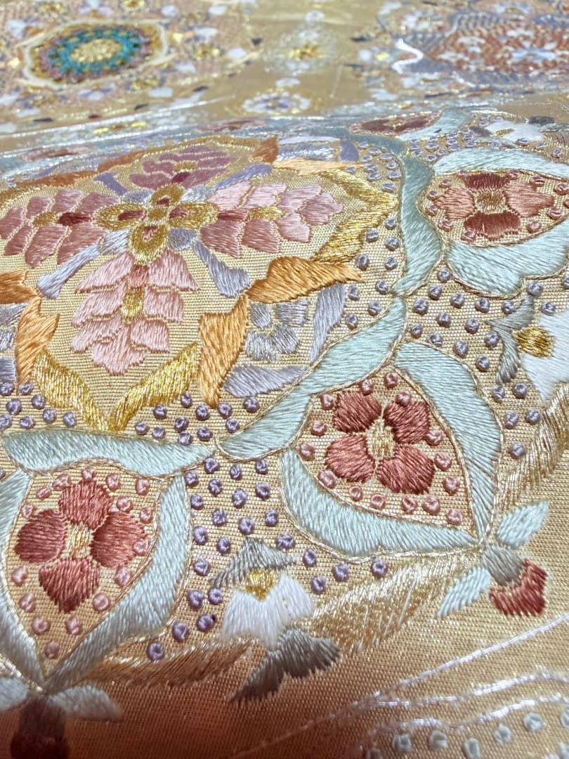 高級 袋帯 正絹 六通柄 汕頭刺繍 相良刺繍 蘇州刺繍 ゴールド 約120万円