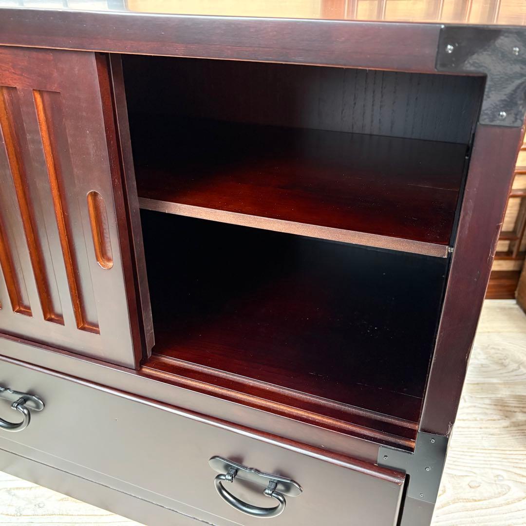 民芸家具引き戸付きタンスチェスト2点セット木製桐材天然無垢飾り棚収納家具和箪笥