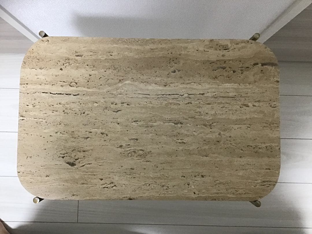 ザラホーム　トラバーチン石天板 折りたたみサイドテーブル