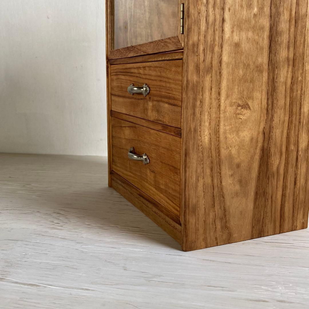 g306 木製ガラスケース 引き出し付き 卓上 ショーケース 小物入れ