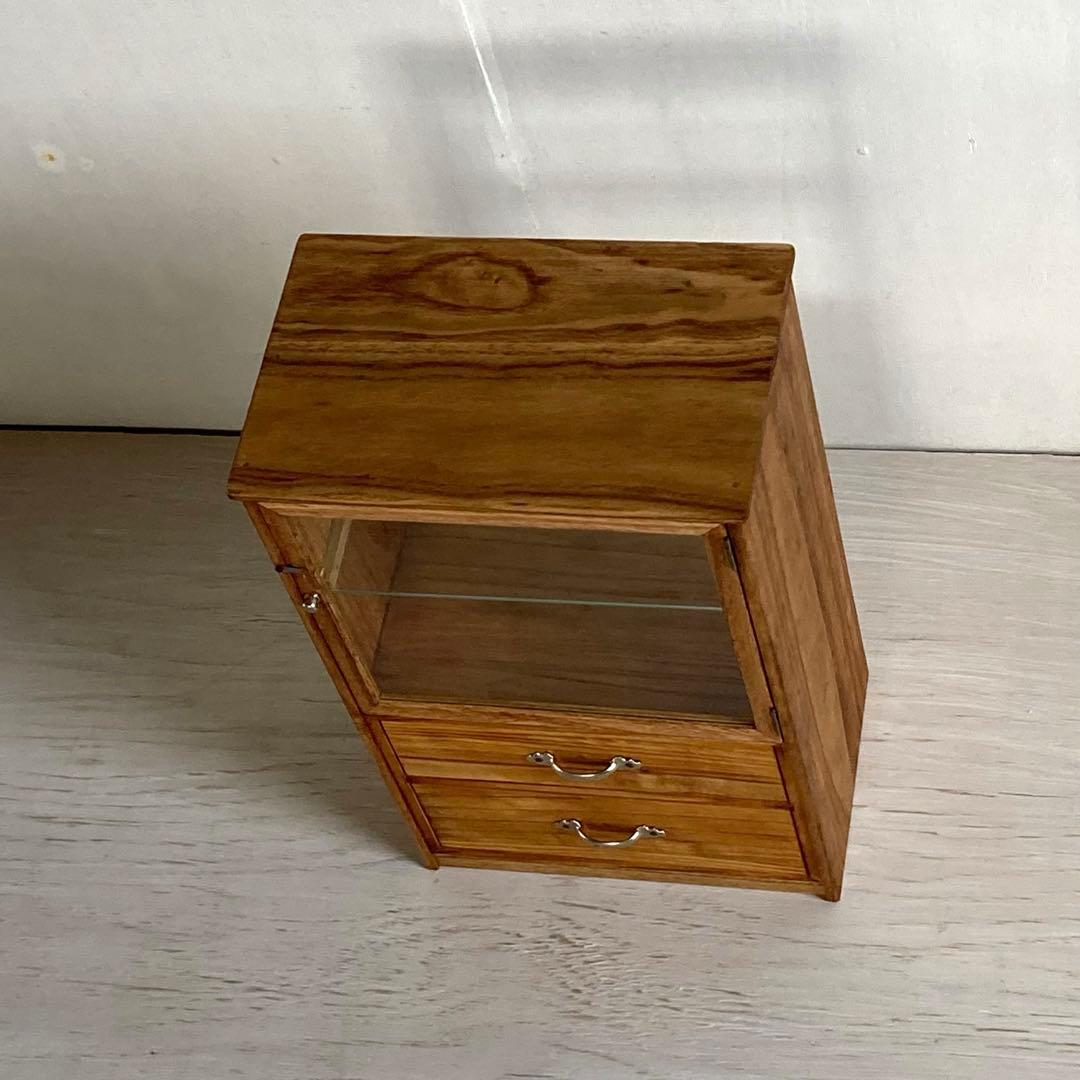 g306 木製ガラスケース 引き出し付き 卓上 ショーケース 小物入れ