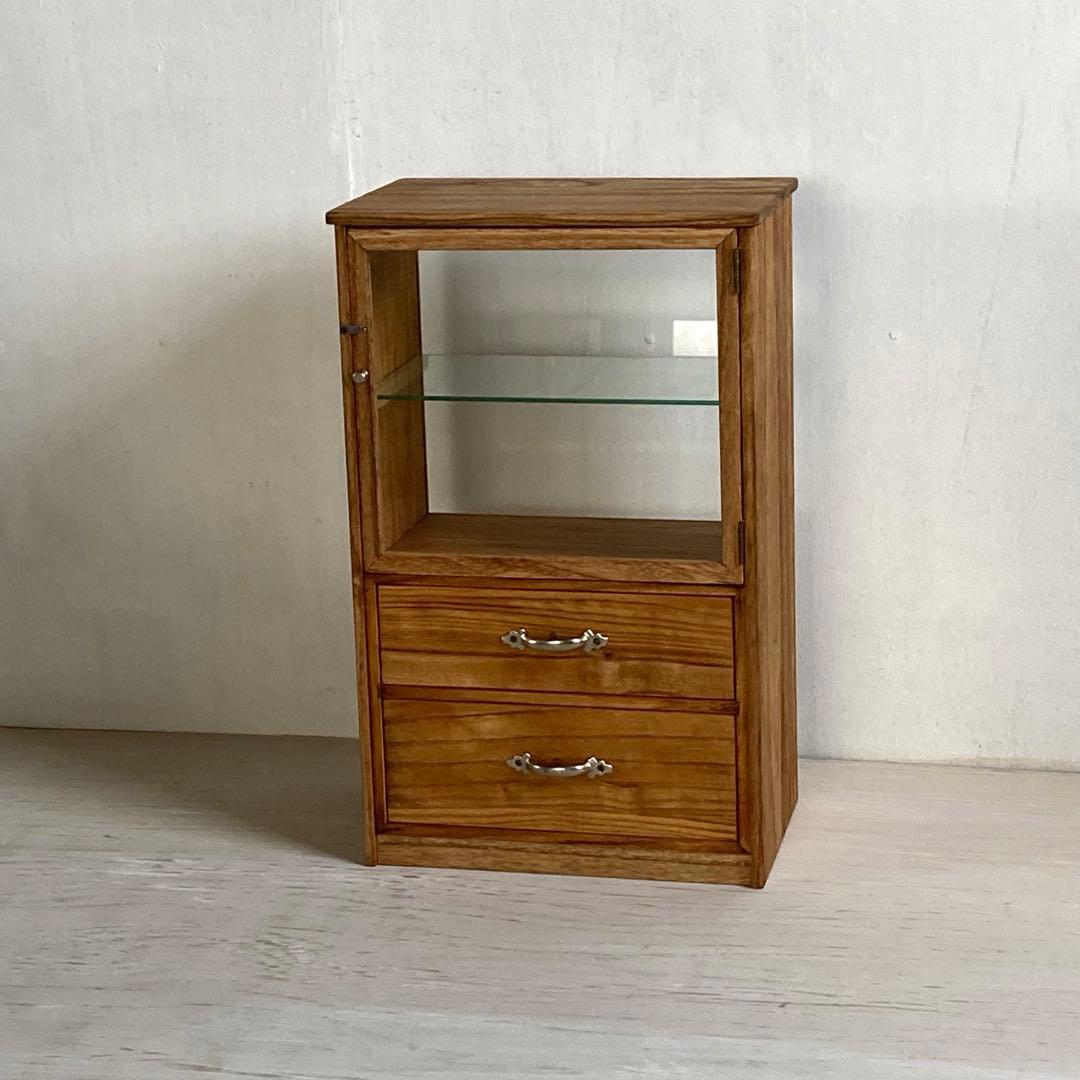 g306 木製ガラスケース 引き出し付き 卓上 ショーケース 小物入れ