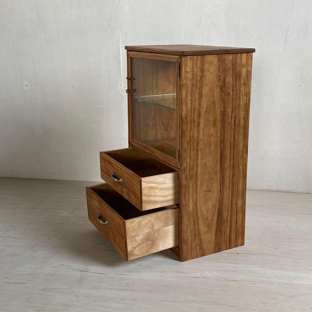 g306 木製ガラスケース 引き出し付き 卓上 ショーケース 小物入れ