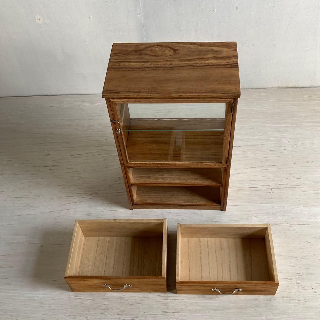 g306 木製ガラスケース 引き出し付き 卓上 ショーケース 小物入れ