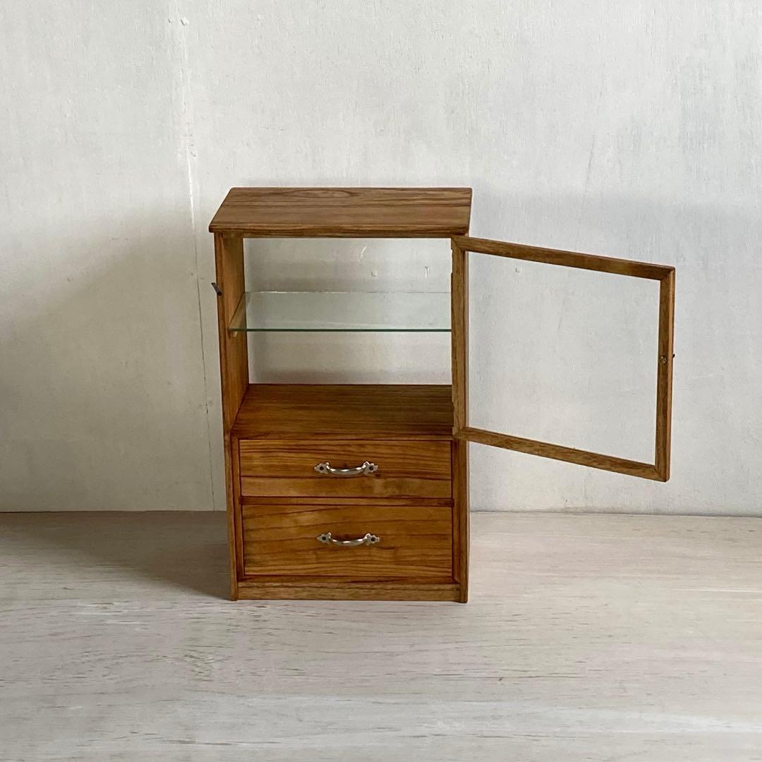 g306 木製ガラスケース 引き出し付き 卓上 ショーケース 小物入れ