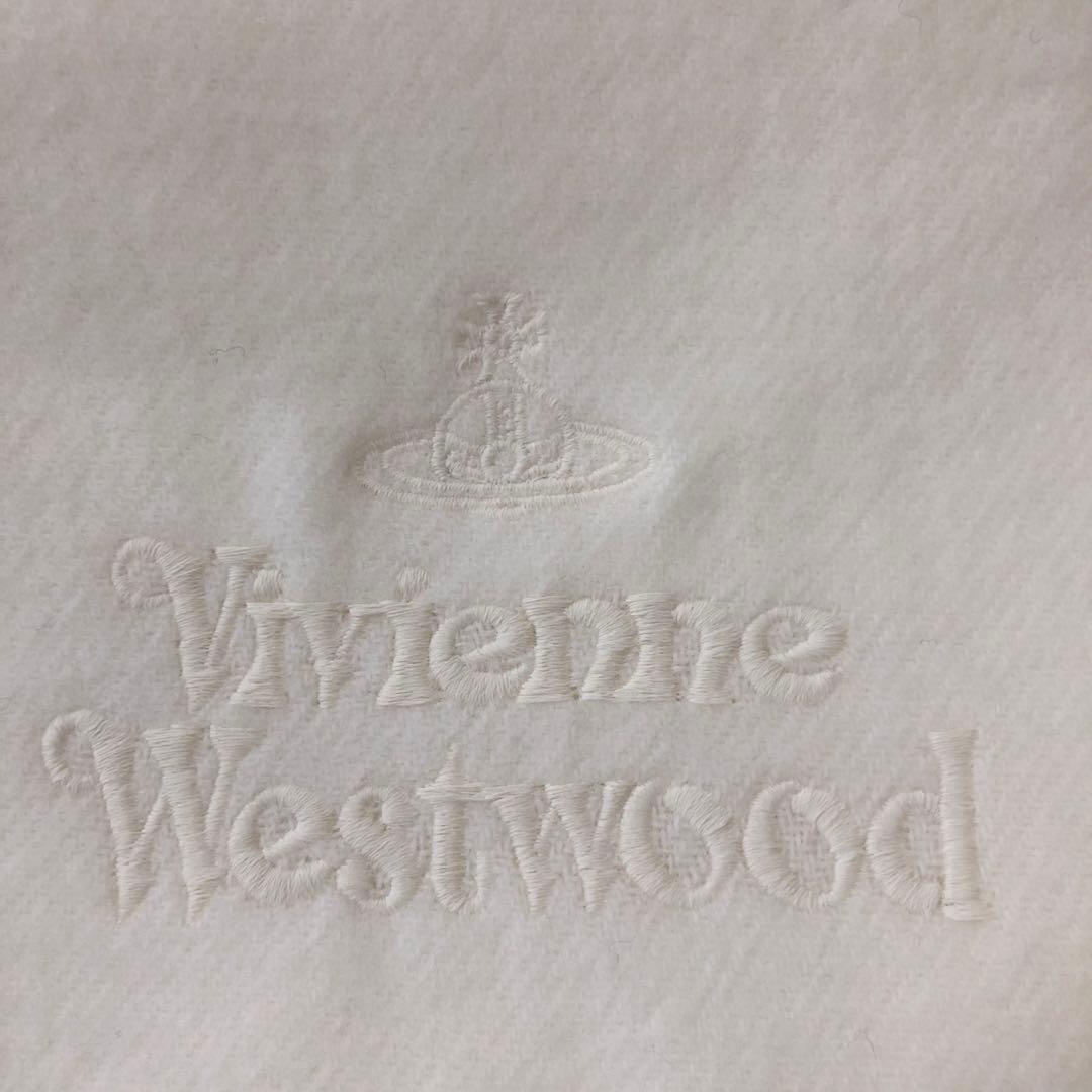 新品未使用 ヴィヴィアンウエストウッド ウールマフラー ロゴ刺繍 フリンジ 白