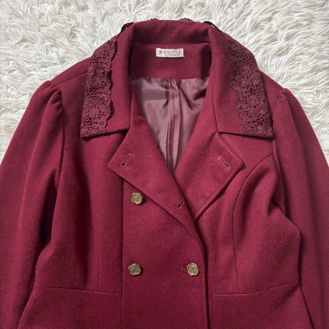 axes femme バッスル風ロングコート ワイン Mサイズ