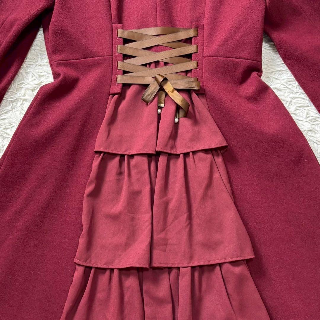 axes femme バッスル風ロングコート ワイン Mサイズ