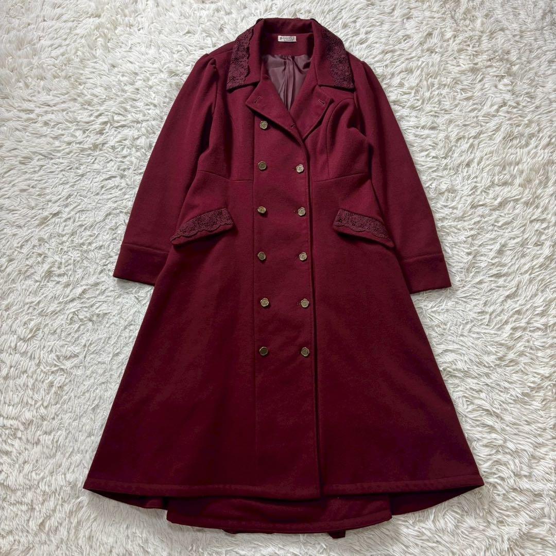 axes femme バッスル風ロングコート ワイン Mサイズ