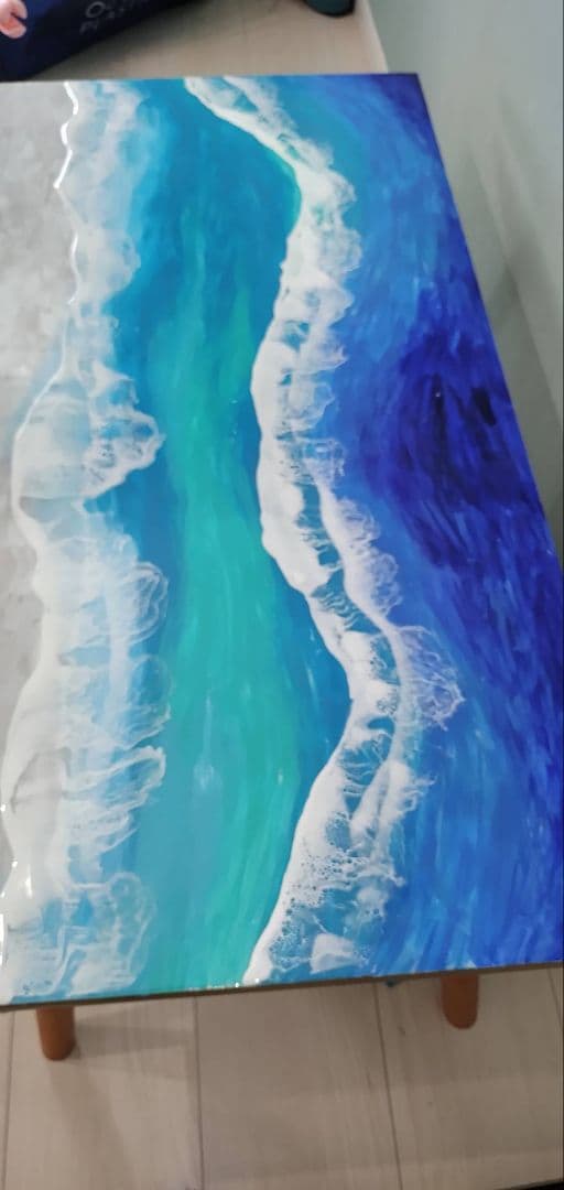 大型オーシャンレジン折り畳みアート作品ハンドメイド宮古ブルー　ローテーブル