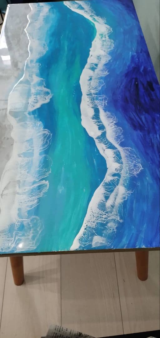 大型オーシャンレジン折り畳みアート作品ハンドメイド宮古ブルー　ローテーブル