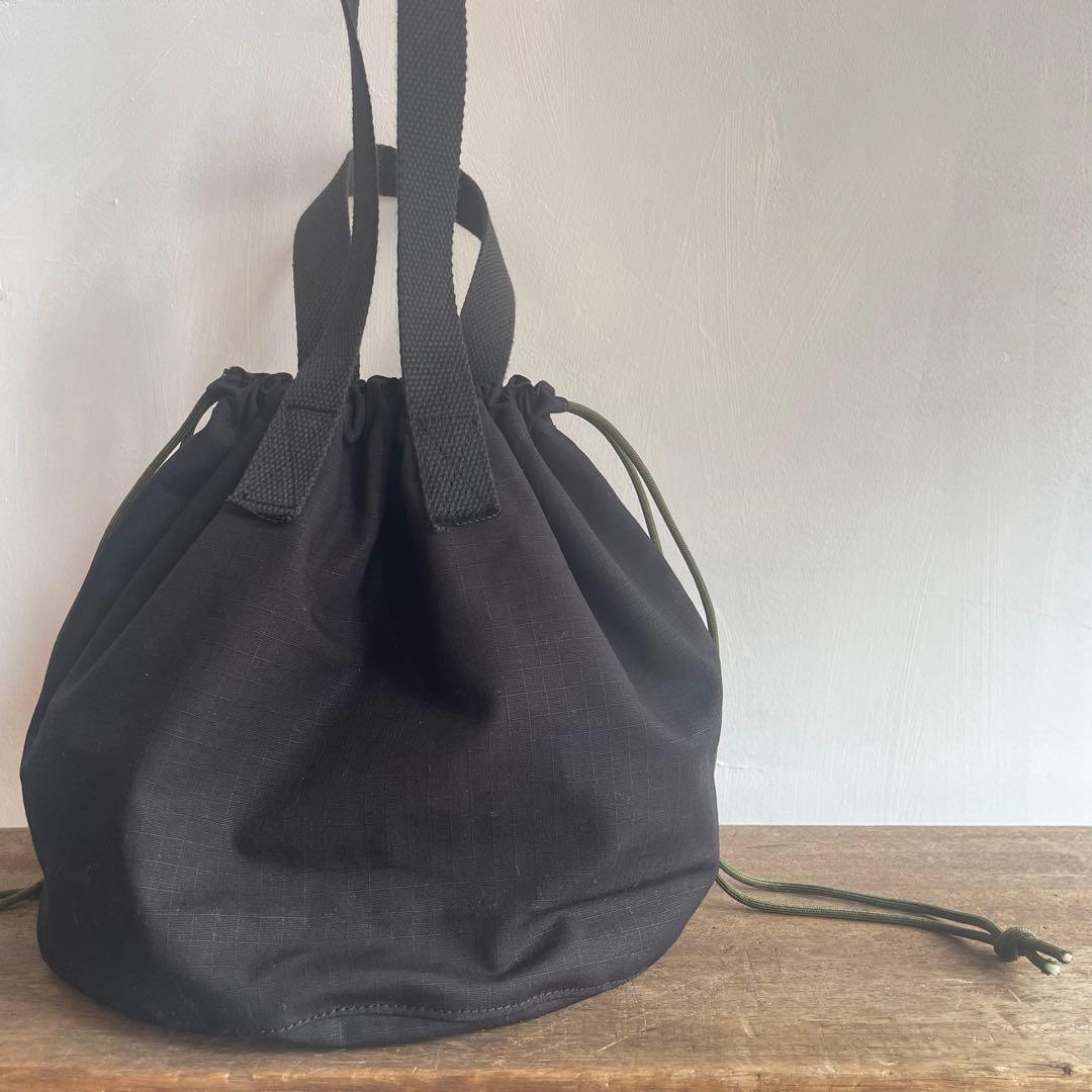 【巾着トートバッグ】ブラック/リップストップ　ミリタリー　USARMY