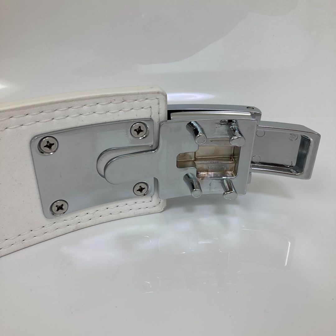 アウトレット品 パワーベルト レバーアクション 本革 白ベルト 可変式 光沢銀