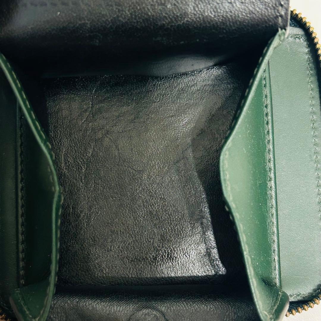 【美品】コムデギャルソン 二つ折り財布　ラウンドファスナー　カウレザー　グリーン