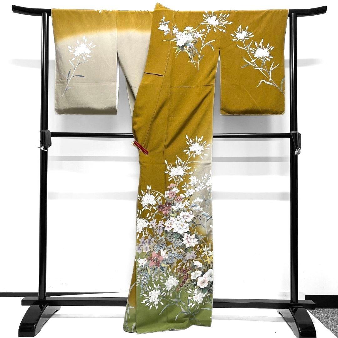 未着用　京友禅　牡丹　百合　花模様　訪問着　着物　093w p