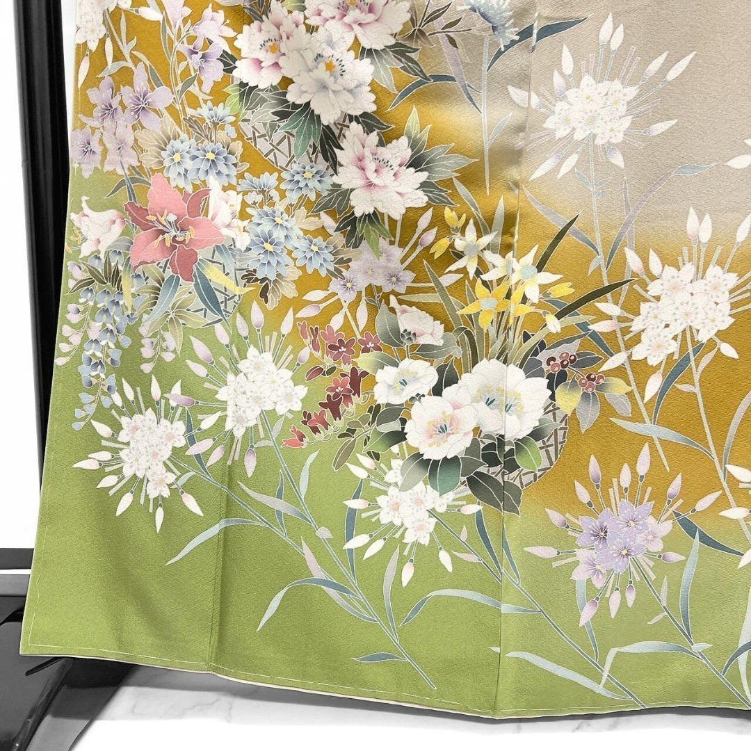 未着用　京友禅　牡丹　百合　花模様　訪問着　着物　093w p
