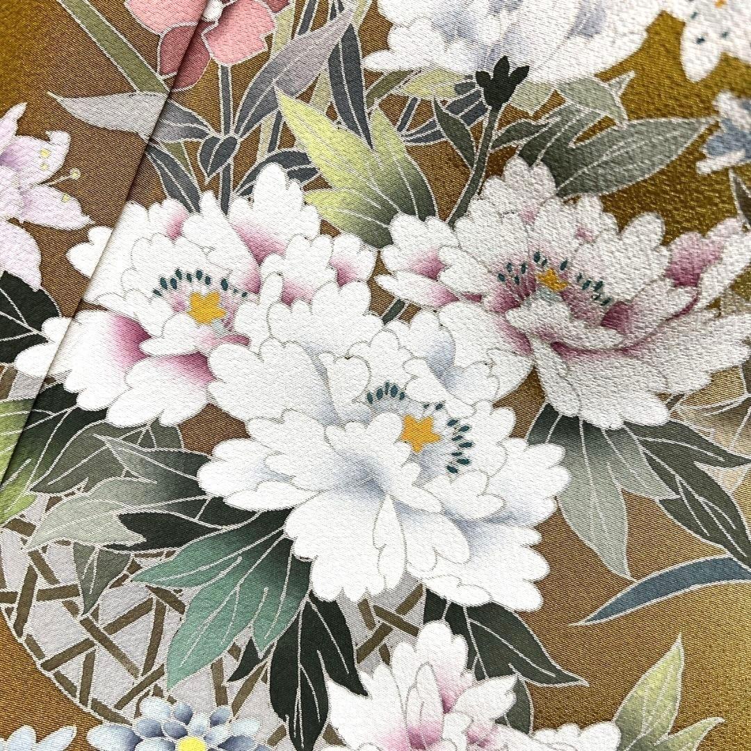未着用　京友禅　牡丹　百合　花模様　訪問着　着物　093w p
