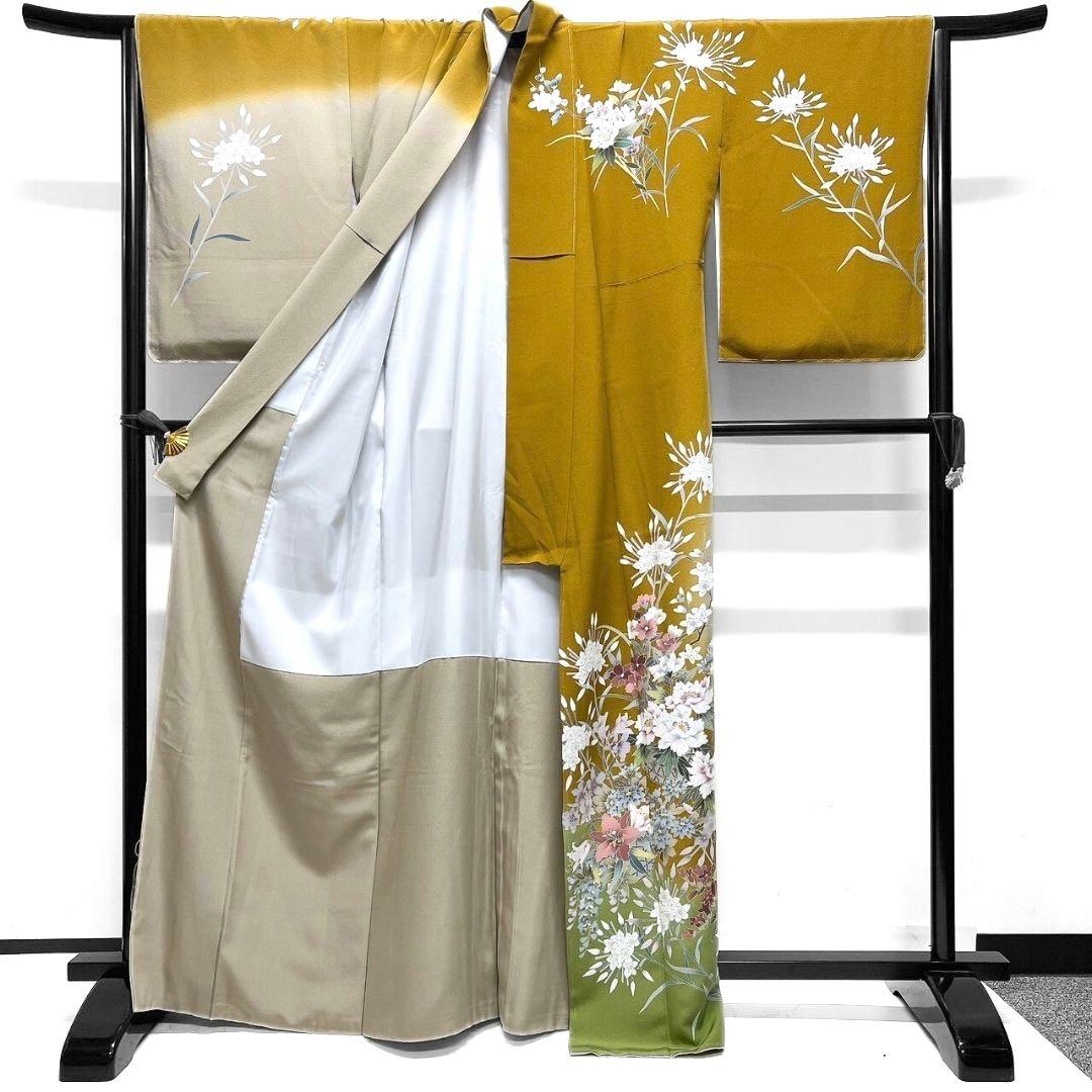 未着用　京友禅　牡丹　百合　花模様　訪問着　着物　093w p