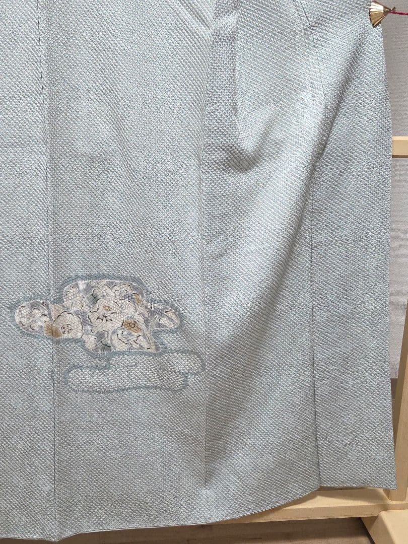 A5◆着物くつろぎ 総絞り 霞に辻が花 水色 白 袷 正絹 訪問着 着物