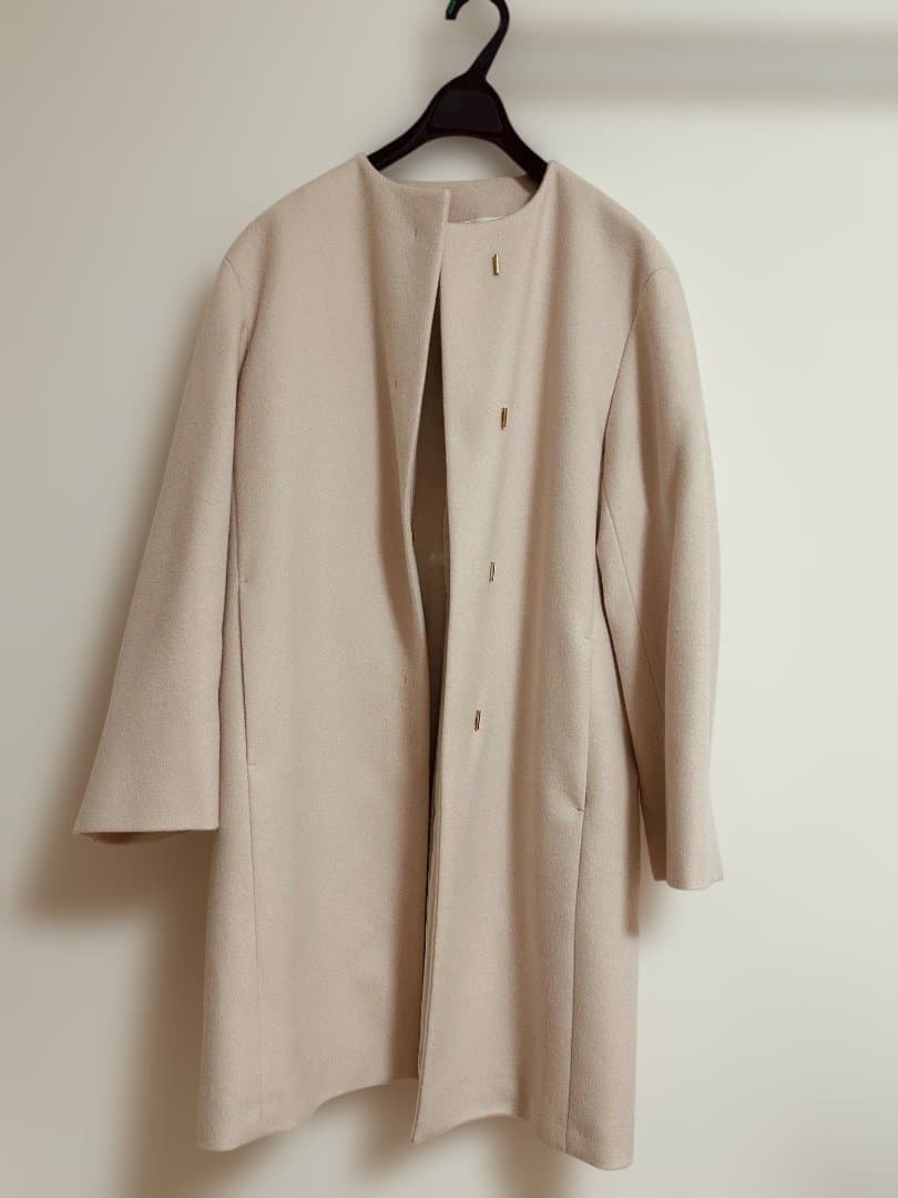 【未使用品】23区 ウールカシミア ノーカラーコート サイズ38 ピンクベージュ