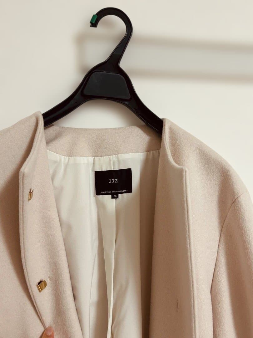 【未使用品】23区 ウールカシミア ノーカラーコート サイズ38 ピンクベージュ