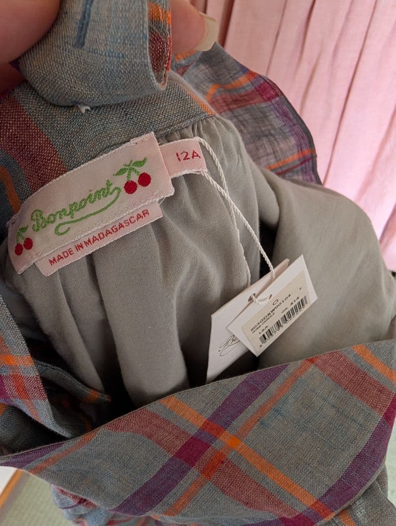 チェック柄フリルノースリーブワンピース　エプロン　ボンポワン　12A