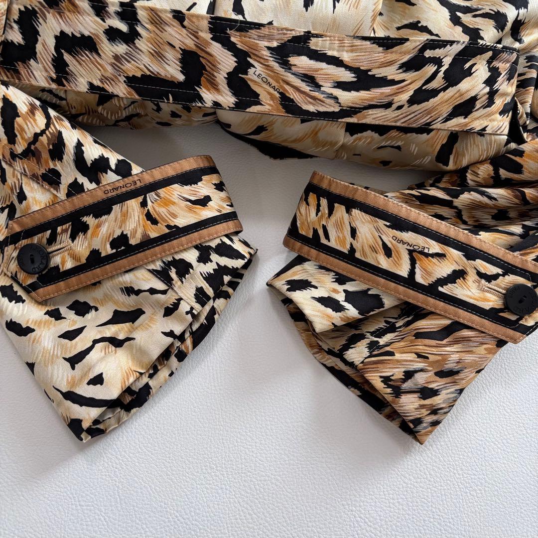 美品 レオナール シルクウール トレンチコート ライナー L レオパード柄