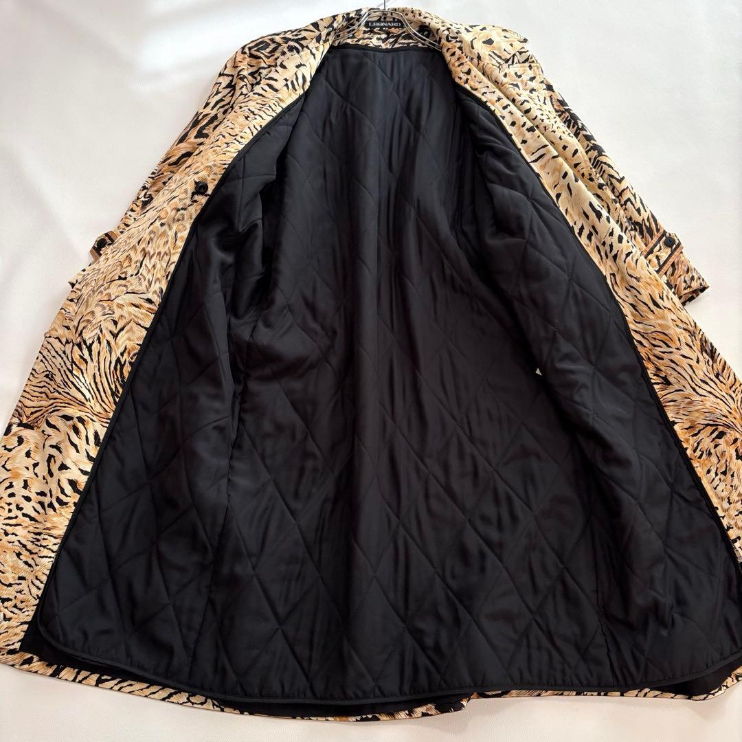 美品 レオナール シルクウール トレンチコート ライナー L レオパード柄