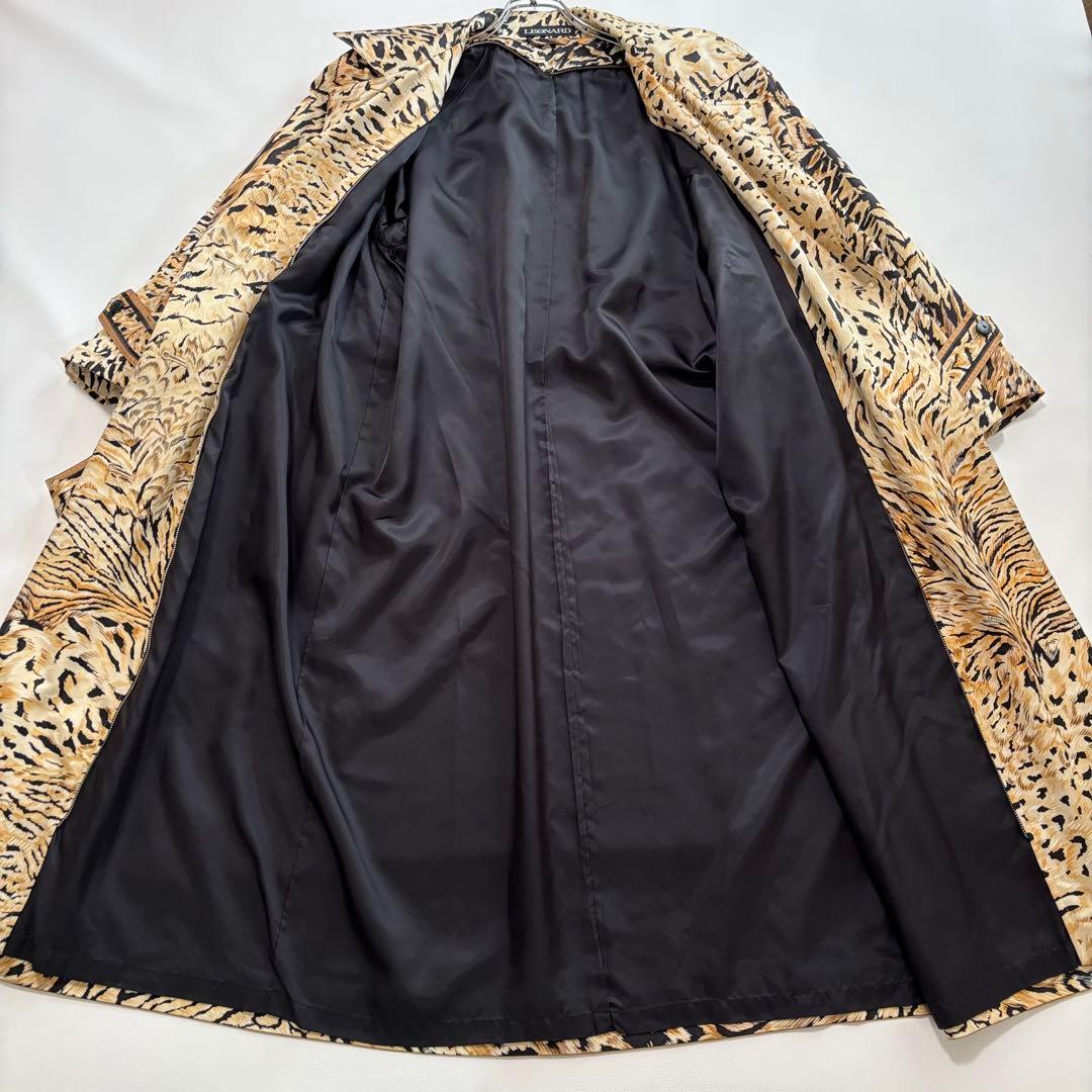 美品 レオナール シルクウール トレンチコート ライナー L レオパード柄
