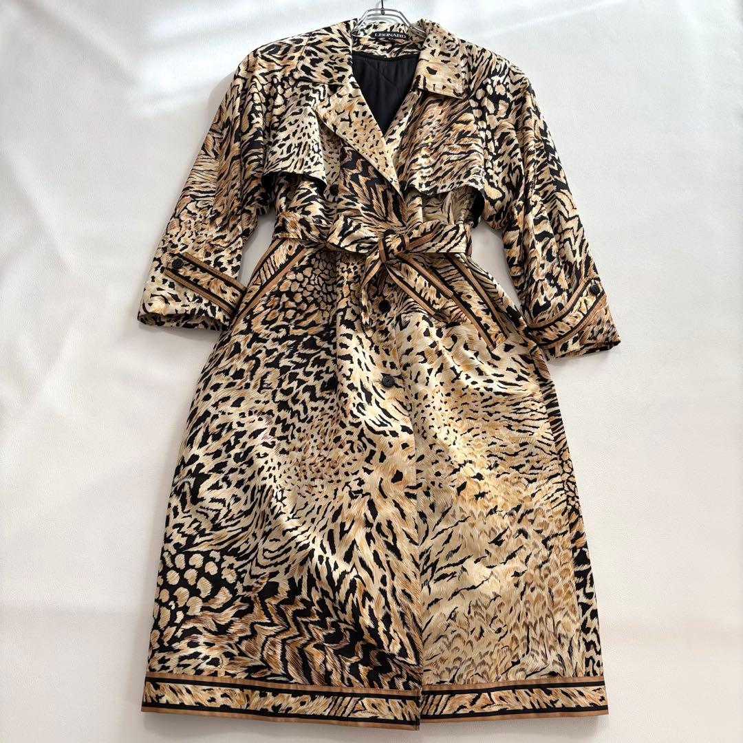 美品 レオナール シルクウール トレンチコート ライナー L レオパード柄