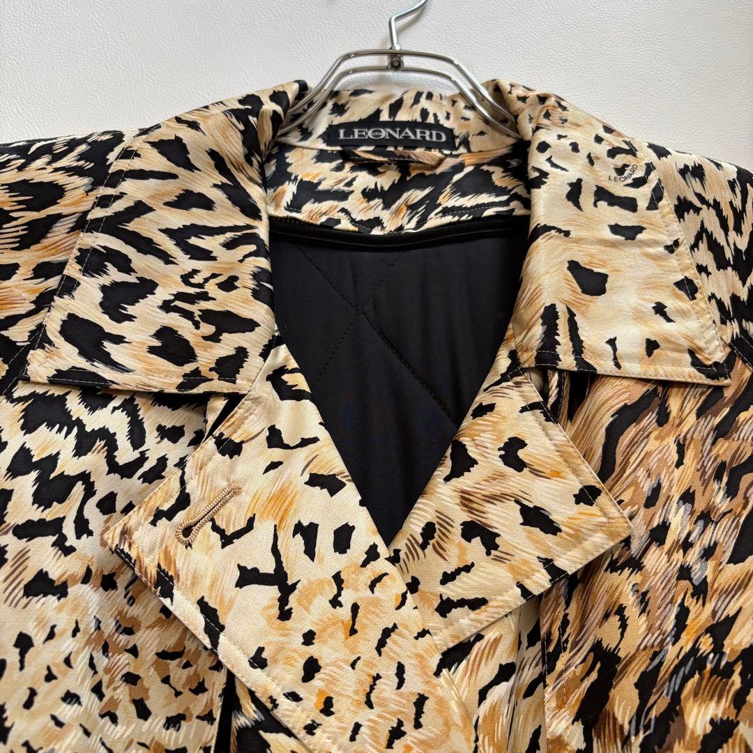 美品 レオナール シルクウール トレンチコート ライナー L レオパード柄