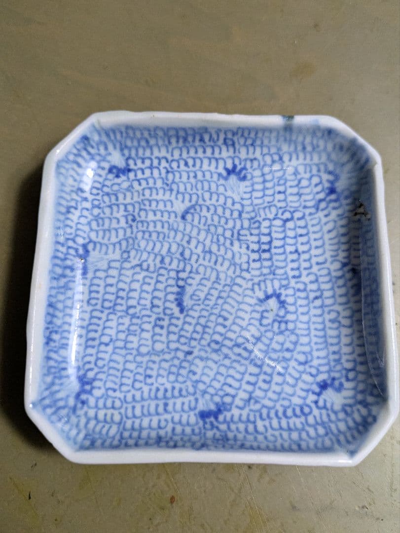 古伊万里染め付け微塵唐草図　 角豆皿　５枚　成化年製