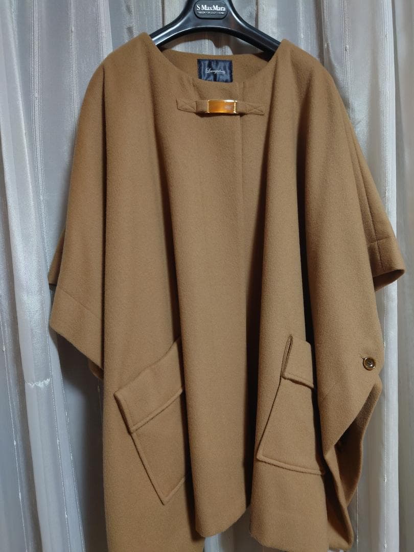 新品同様☆日本製ウール９0%☆キャメルケープポンチョ