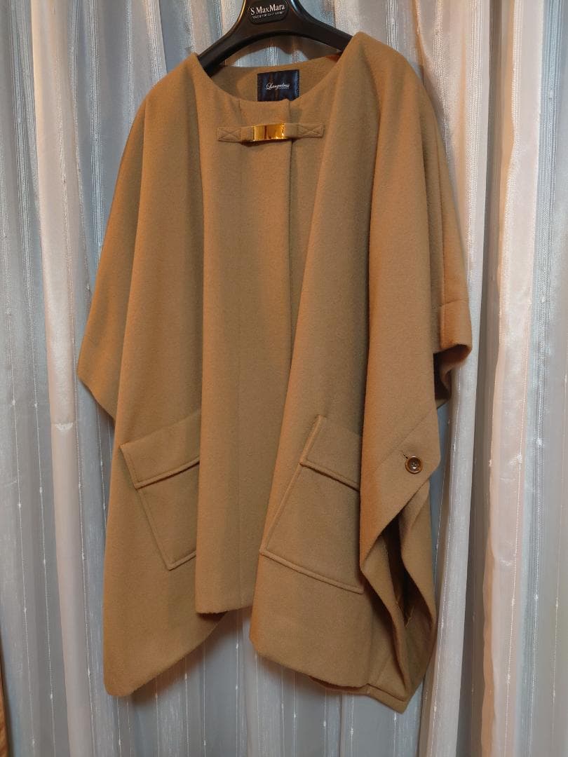 新品同様☆日本製ウール９0%☆キャメルケープポンチョ