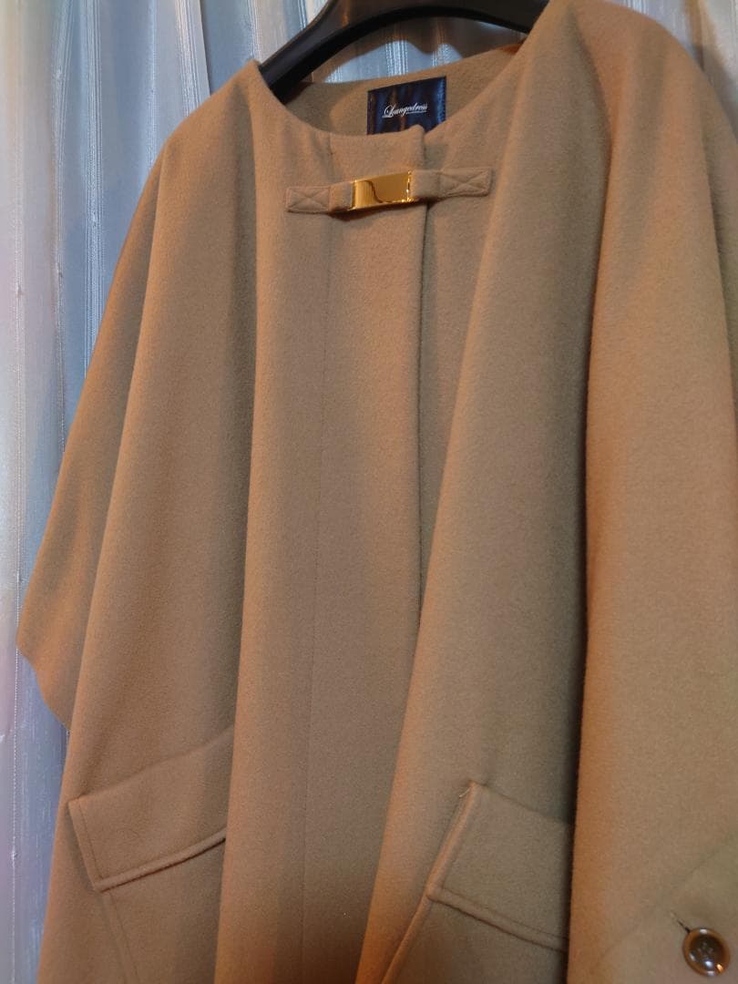 新品同様☆日本製ウール９0%☆キャメルケープポンチョ