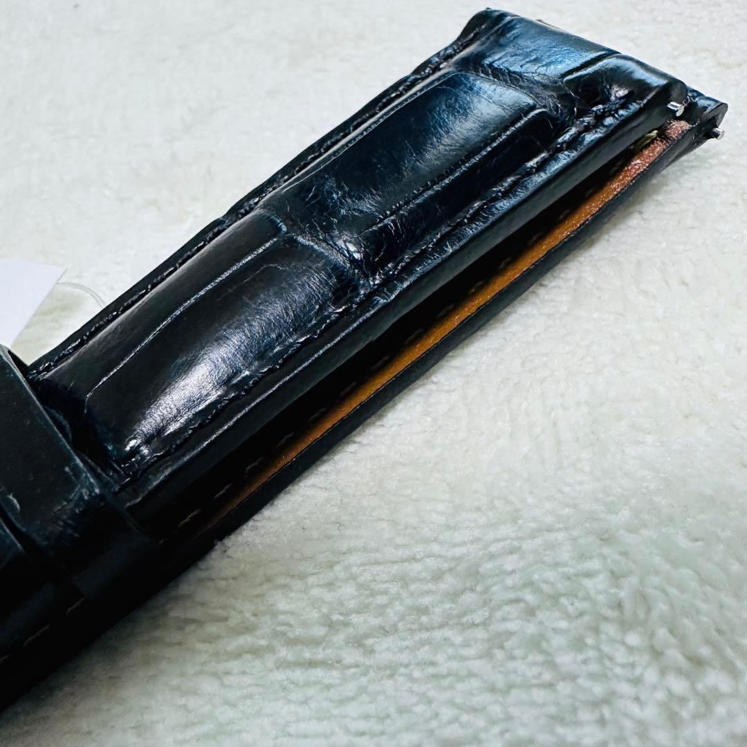 3034#20mm-18mmブラック★本物クロコダイルレザーベルト★スイス製