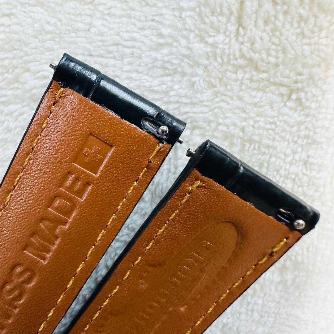 3034#20mm-18mmブラック★本物クロコダイルレザーベルト★スイス製