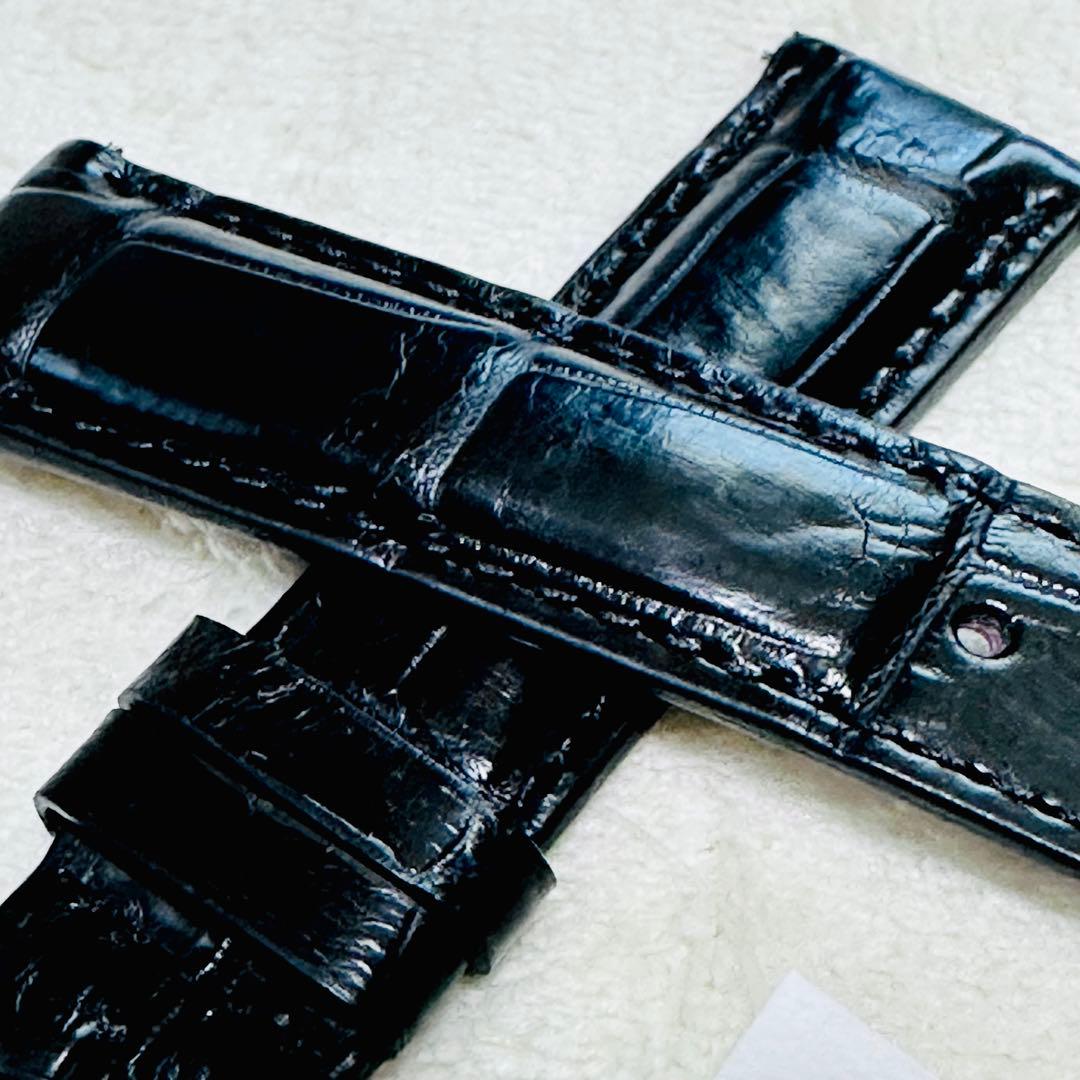 3034#20mm-18mmブラック★本物クロコダイルレザーベルト★スイス製