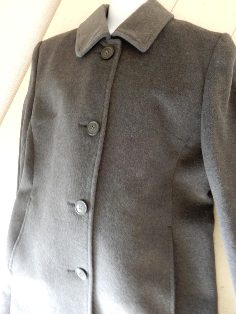 モンリーラス☆ステンカラーコートMサイズ(ブルーフォックス襟付き)グレー