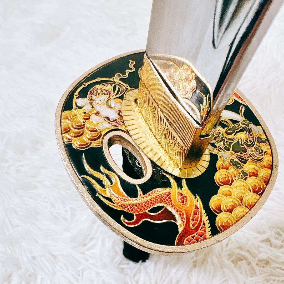 ✨希少品✨ 模造刀 日本刀 風神 雷神 龍 虎 黒鍔 鞘 武具 武器 刀 剣