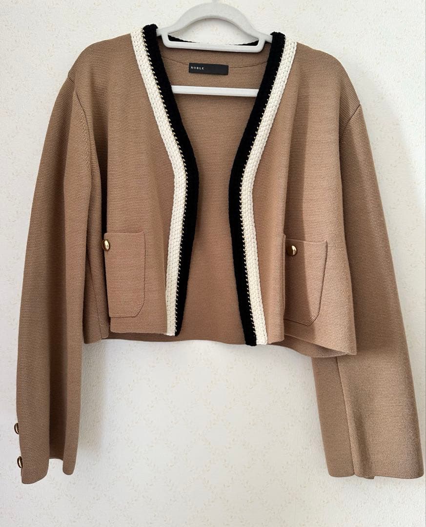 【美品】NOBLE 配色トリミングミラノリブショートジャケット
