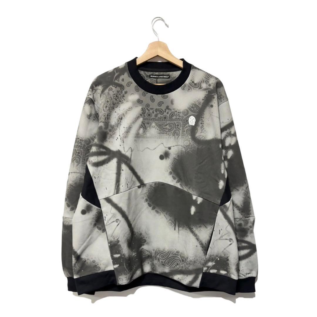 ラッセルノ ゴルフ クルーネック P.O スプレー ペイズリー ブラック XL