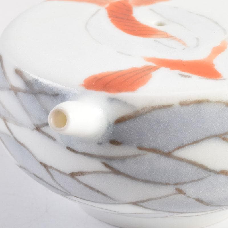 陶芸家　黒部駒子作　染付　金魚　水滴　書道具　共箱　V　8848