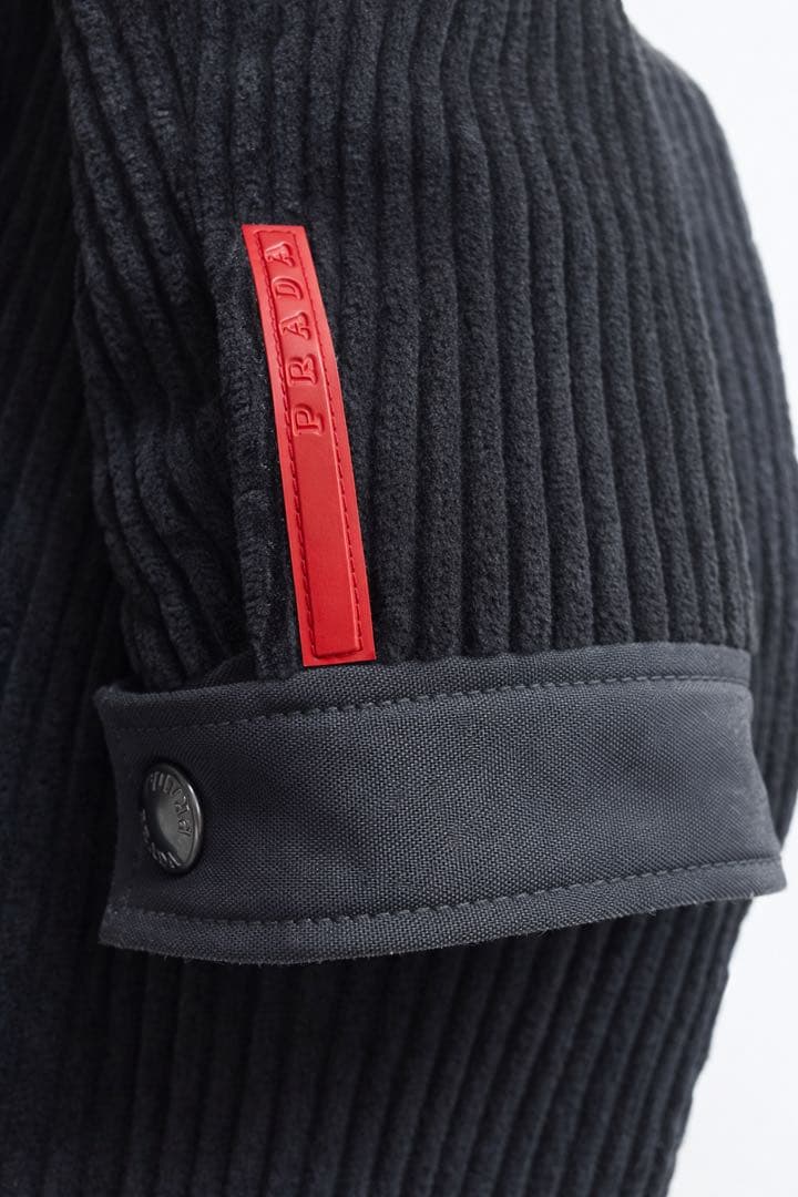 【細身S相当】PRADA ファー付コーデュロイジャケット ベルト付 ブラック