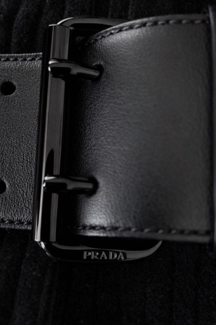 【細身S相当】PRADA ファー付コーデュロイジャケット ベルト付 ブラック