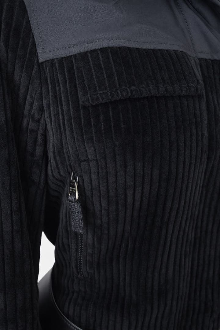 【細身S相当】PRADA ファー付コーデュロイジャケット ベルト付 ブラック