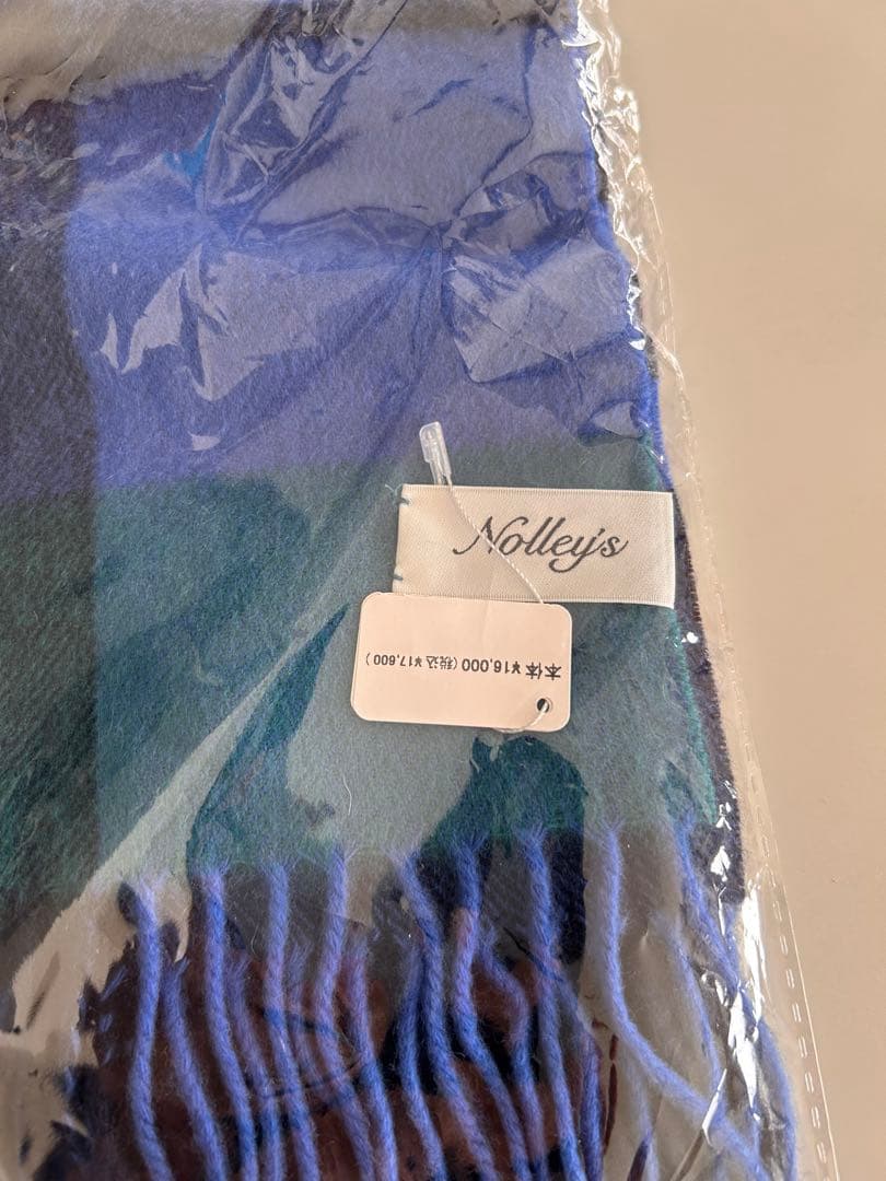 新品　NOLLEY'S カシミヤ混　マフラー　ストール　ブルー　チェック　完売