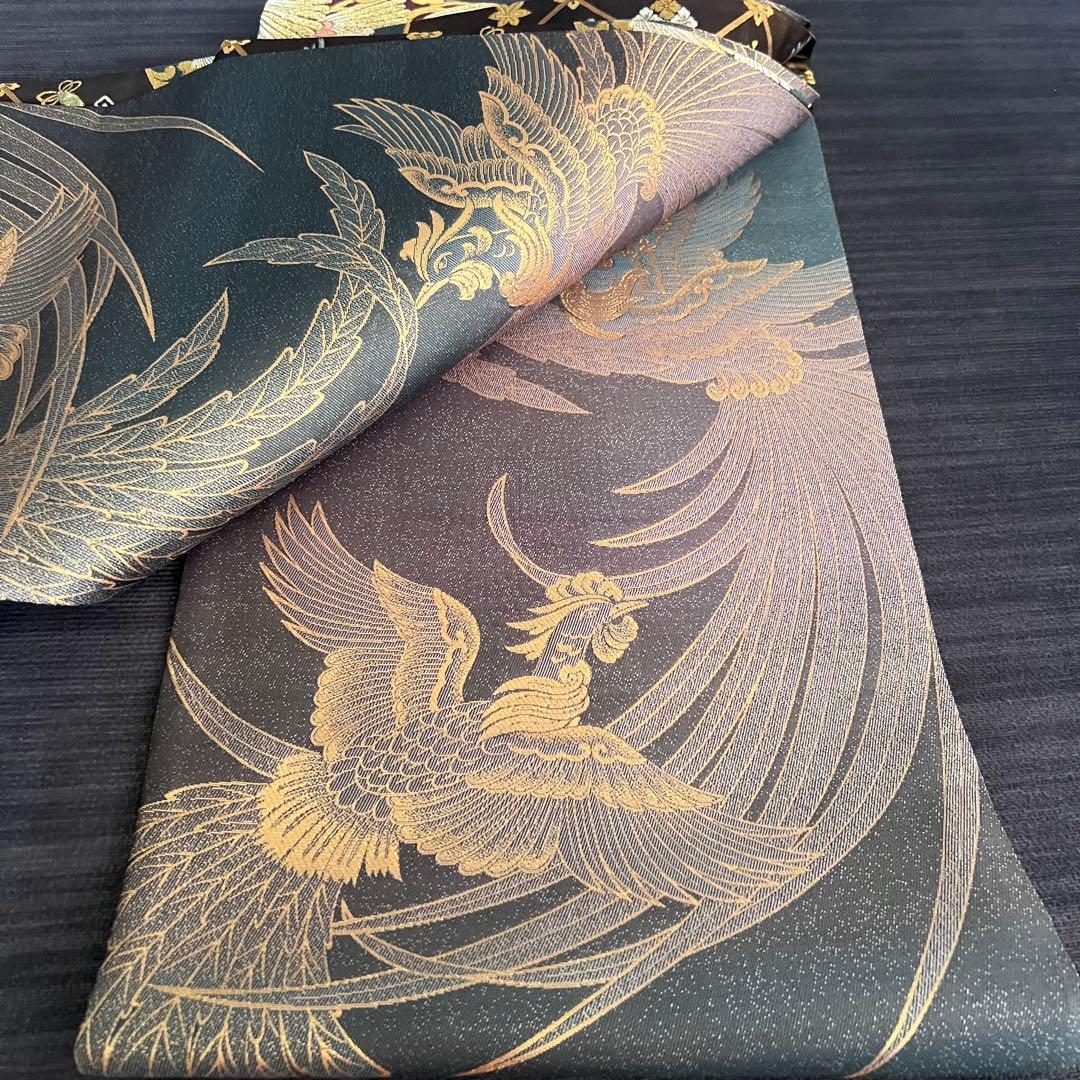 【土曜日まで価格‼️】高級 袋帯 正絹 六通柄 ゴールド　ブラウン