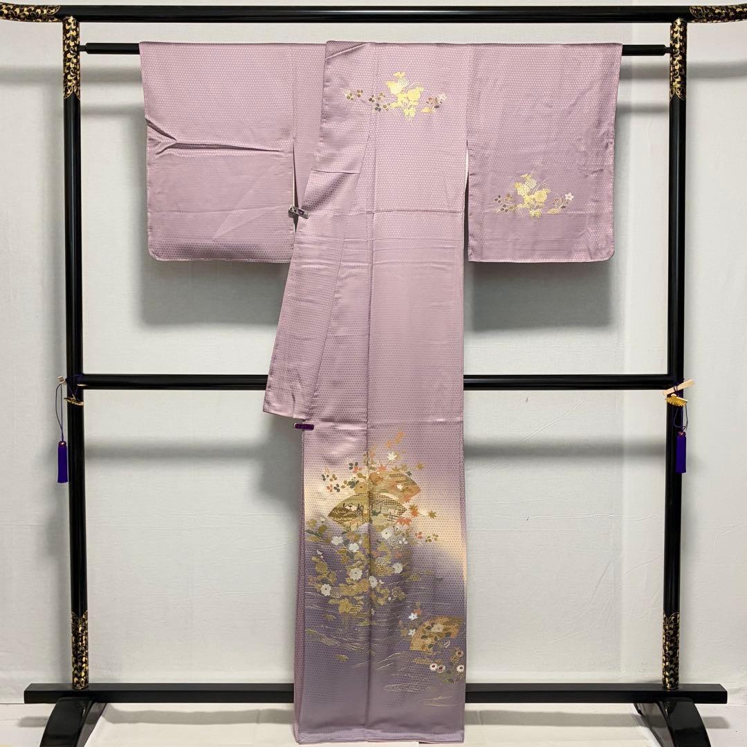 D180 訪問着　金彩　花模様　正絹　着物　袷　しつけ糸付き未使用極美品