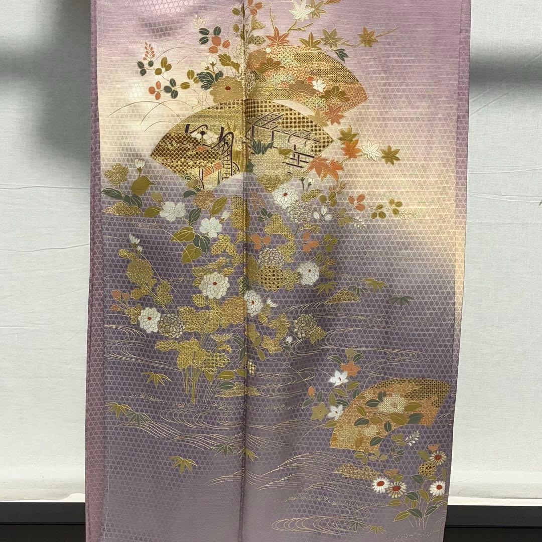 D180 訪問着　金彩　花模様　正絹　着物　袷　しつけ糸付き未使用極美品